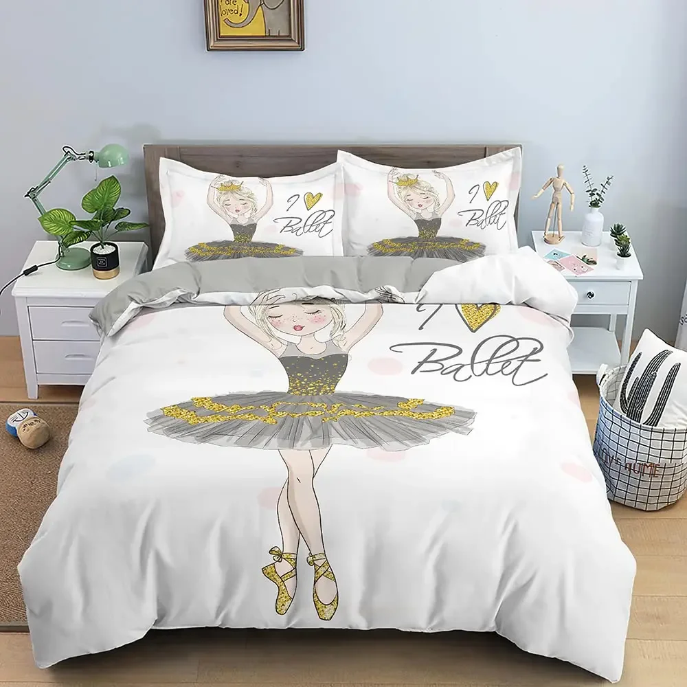 Parure De Lit Ballerine Vintage Pour Enfants - Housse De Couette 220x240cm Avec Taies D'oreiller - Motif Imprimé 3D Rose