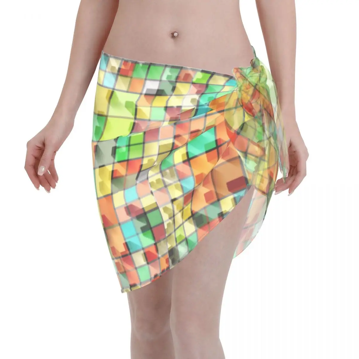

Geometry Women Cover Up Wrap Chiffon Swimwear Pareo Sarong Beachwear Casual Abstract Square Bikini Cover Ups Skirts Swimsuits