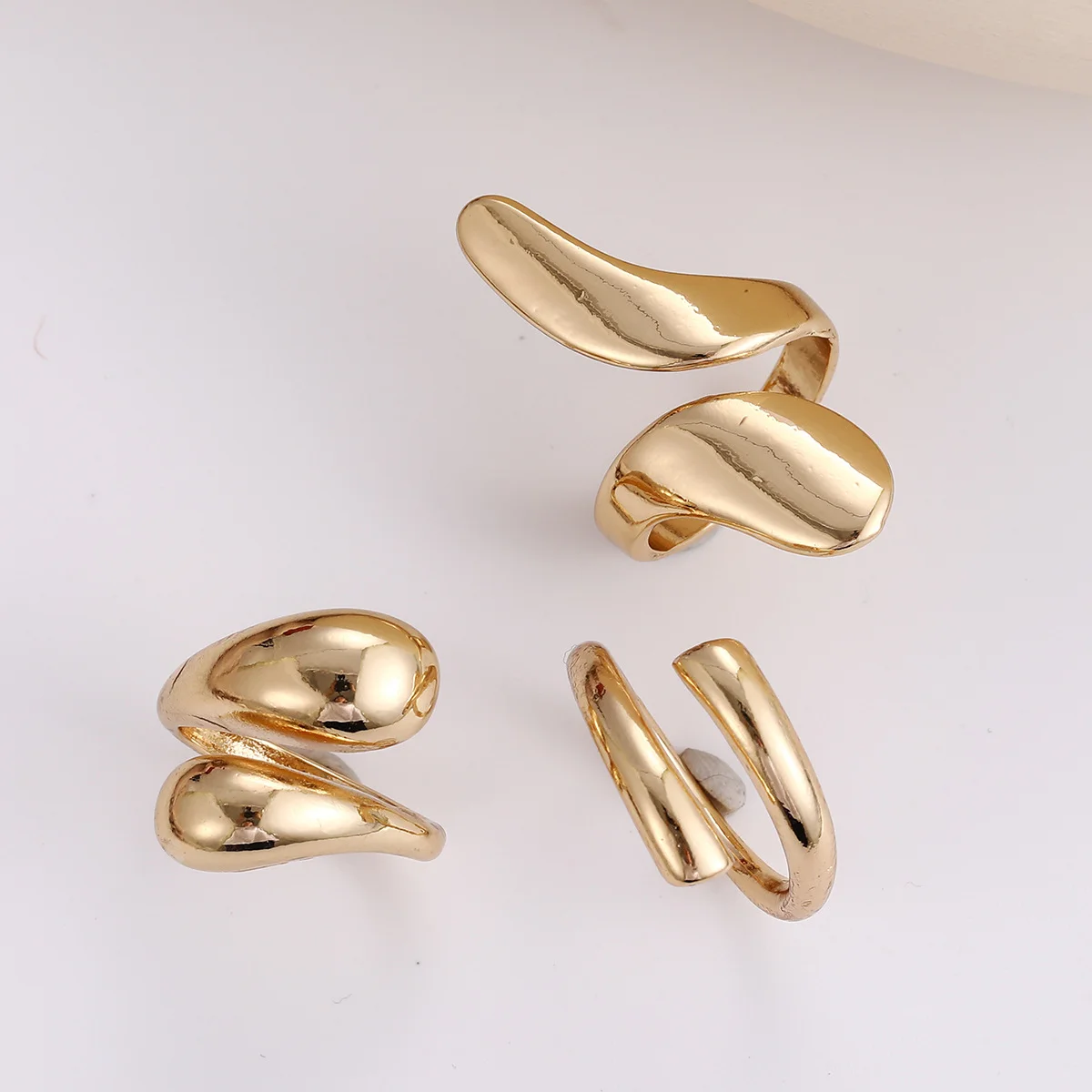 3 Pcs Irregular Geometric Ring Set for Women Punk Design Smooth Gold Silver Color Water Drop Adjustable Open Ring Trendy Jewelry