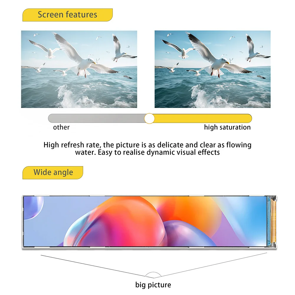LESOWN 긴 스트립 얇은 7.1 인치 소형 스크린 LCD 모듈, HDMI 280x1424 IPS 400 밝기, 시각적 도어폰 디스플레이 패널, PC용