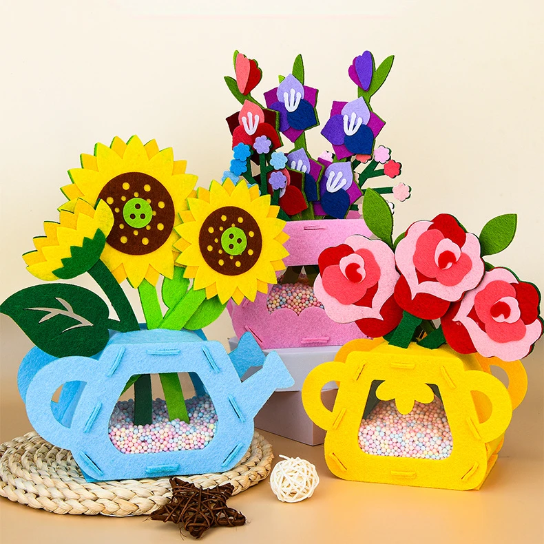 DIY Flower Toys Montessori Arts Crafts Non-weaving Handicrafts Flowerpot Toys for Mother's Day Gifts Kids Birthday Party Favor