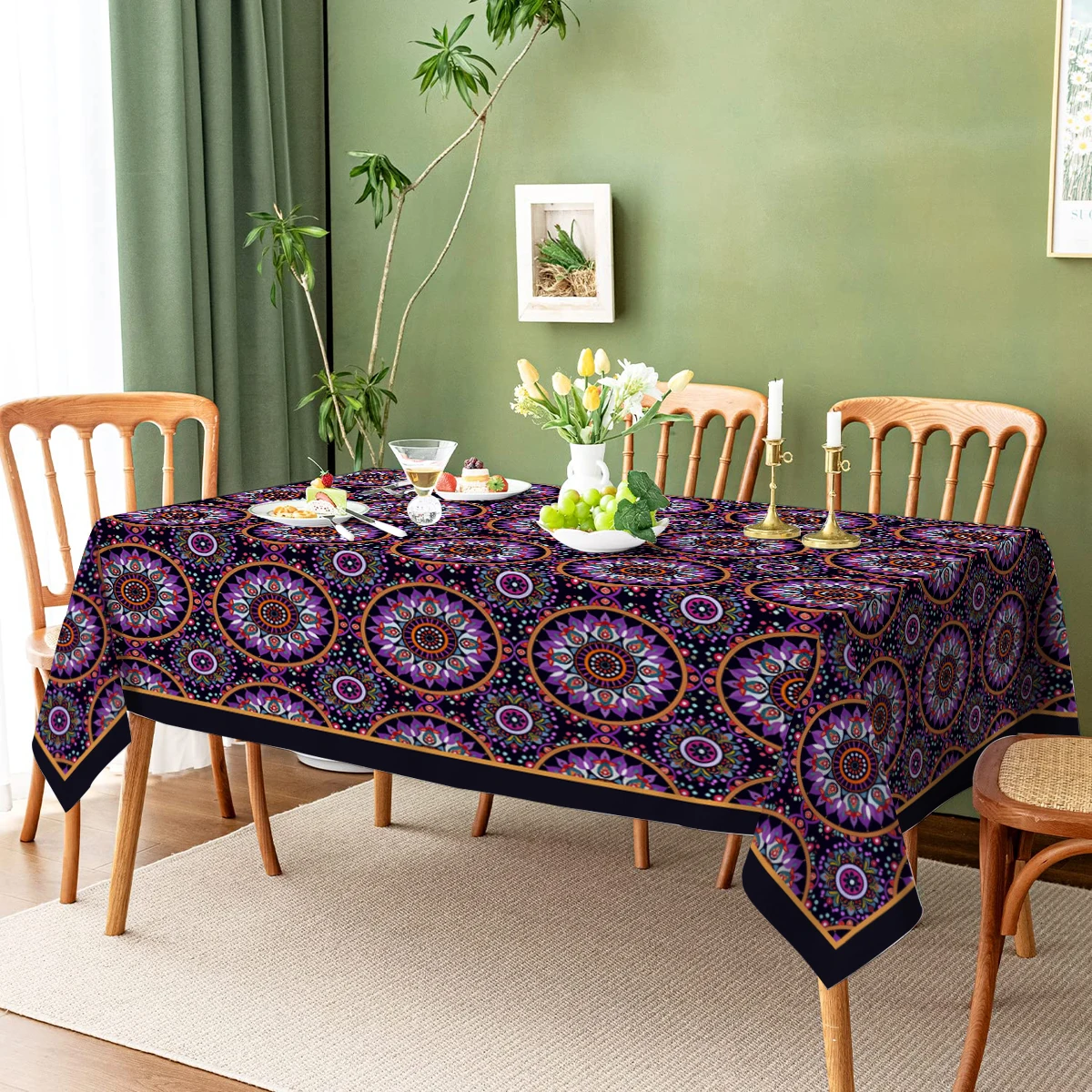 Bohemian Mandala Waterproof Party Tablecloth Rectangle for Birthday Restaurant Wedding Decoration Kitchen Living Room Decor