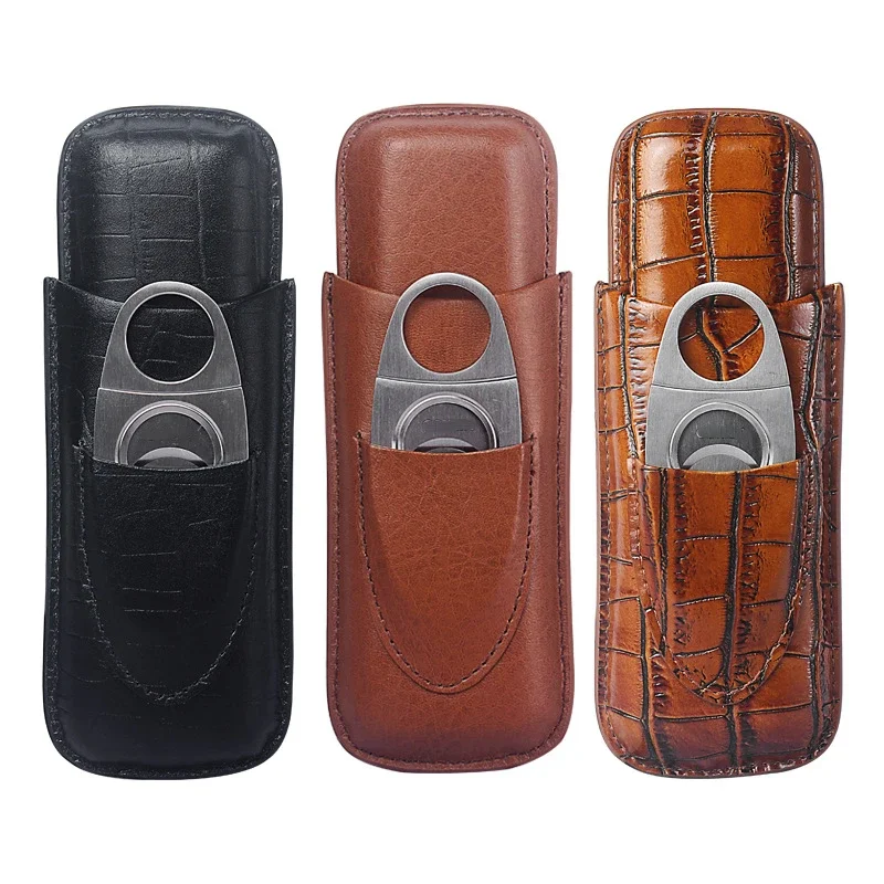 Portable Cigar Holder 3pcs with Additional Stainless Steel Cigar Scissors Travel Smoking Accessories