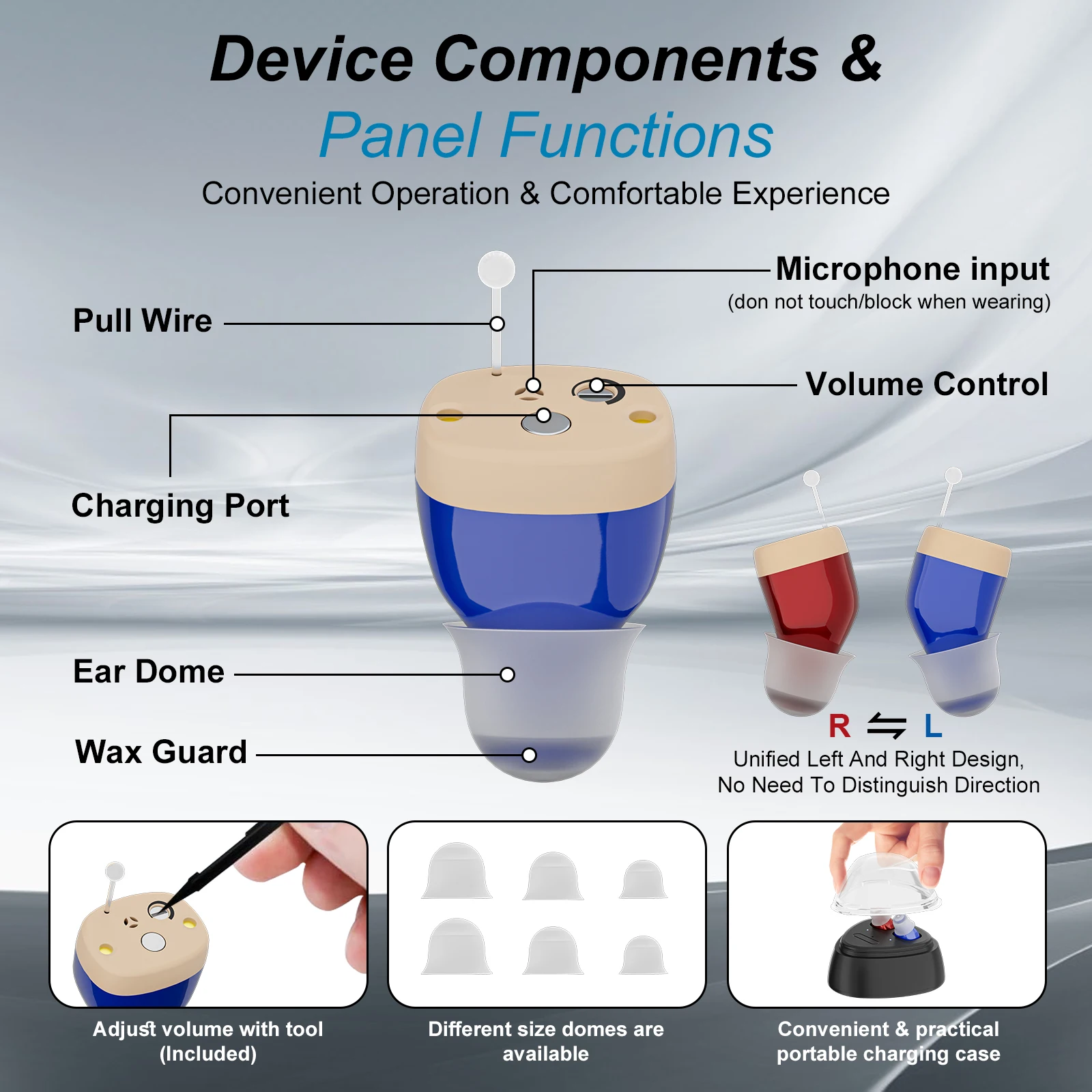 Rechargeable hearing aids for the elderly, mini noise-cancelling in-ear amplifier hearing aid with charging case (pair) 2
