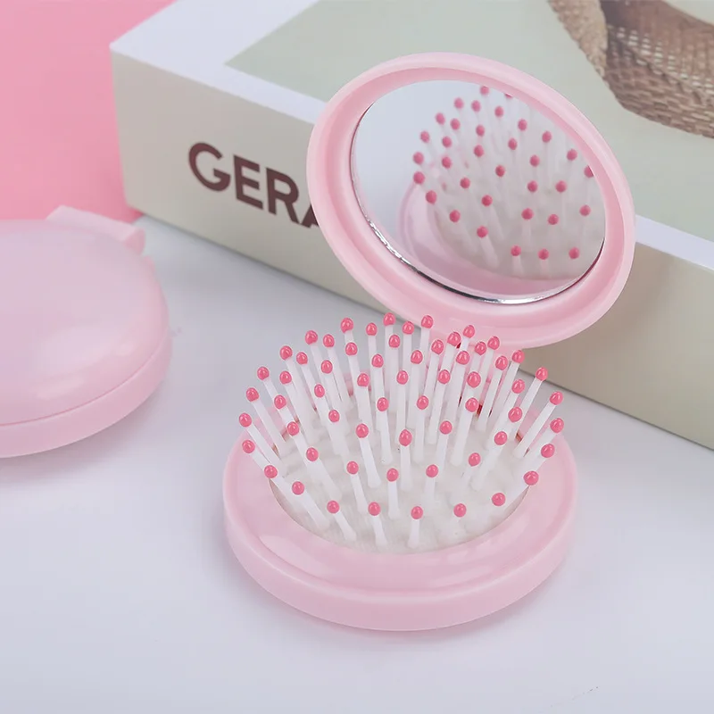 Description Picture 6 of item2Pcs Folding Comb Mirror Set Girl Women Portable Round Pocket Small Travel Massage Hair Brush Mini Pocket Mirror Styling Tools