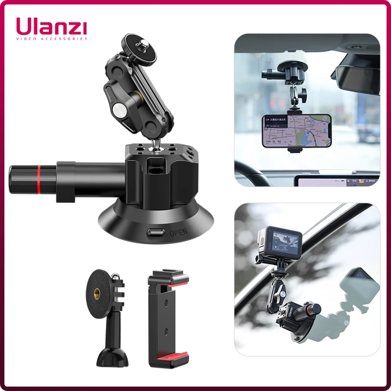 Ulanzi Car Phone Action Camera Holder Hand Pump Suction Cup 360° Adjustable 1/4" 3/8" For GoPro