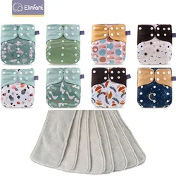 Elinfant Waterproof Baby Pocket Diapers Set - 8 Gray Mesh Cloth Diapers with 8 Microfiber Inserts - 8pcs inserts (2021)
