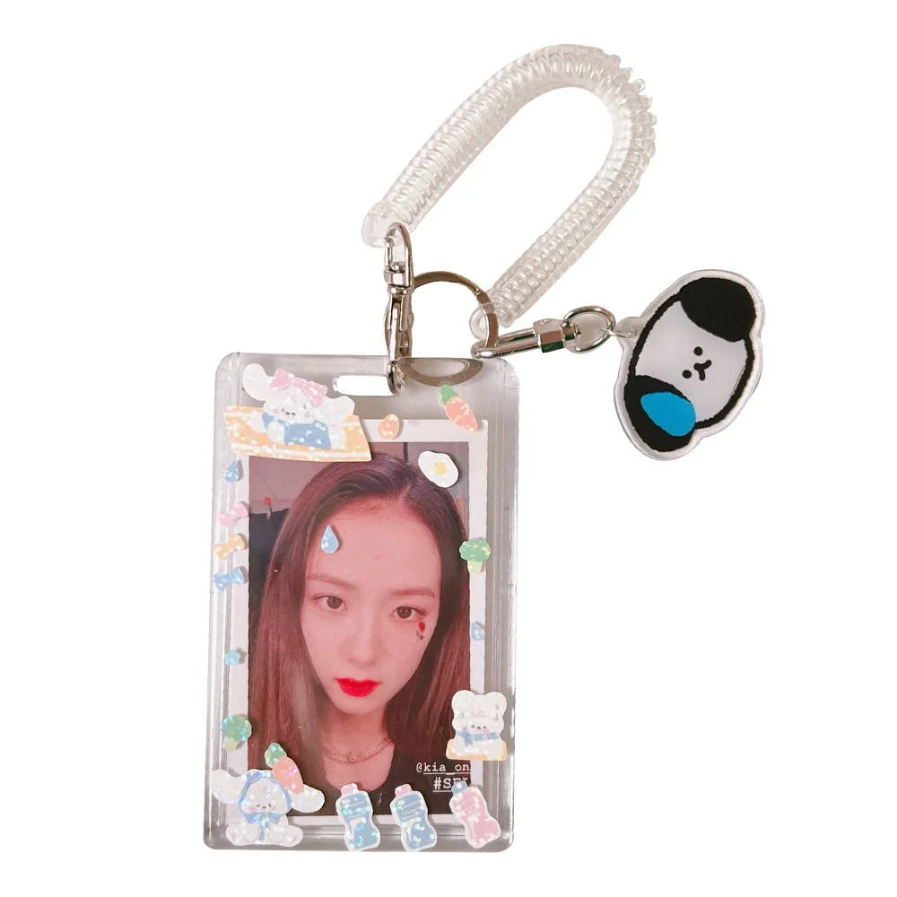 귀여운 투명 카툰 개폐식 배지 카드 홀더, 버스 카드 가방, 열쇠 ID 이름 카드 홀더, 학교 사무용품 액세서리