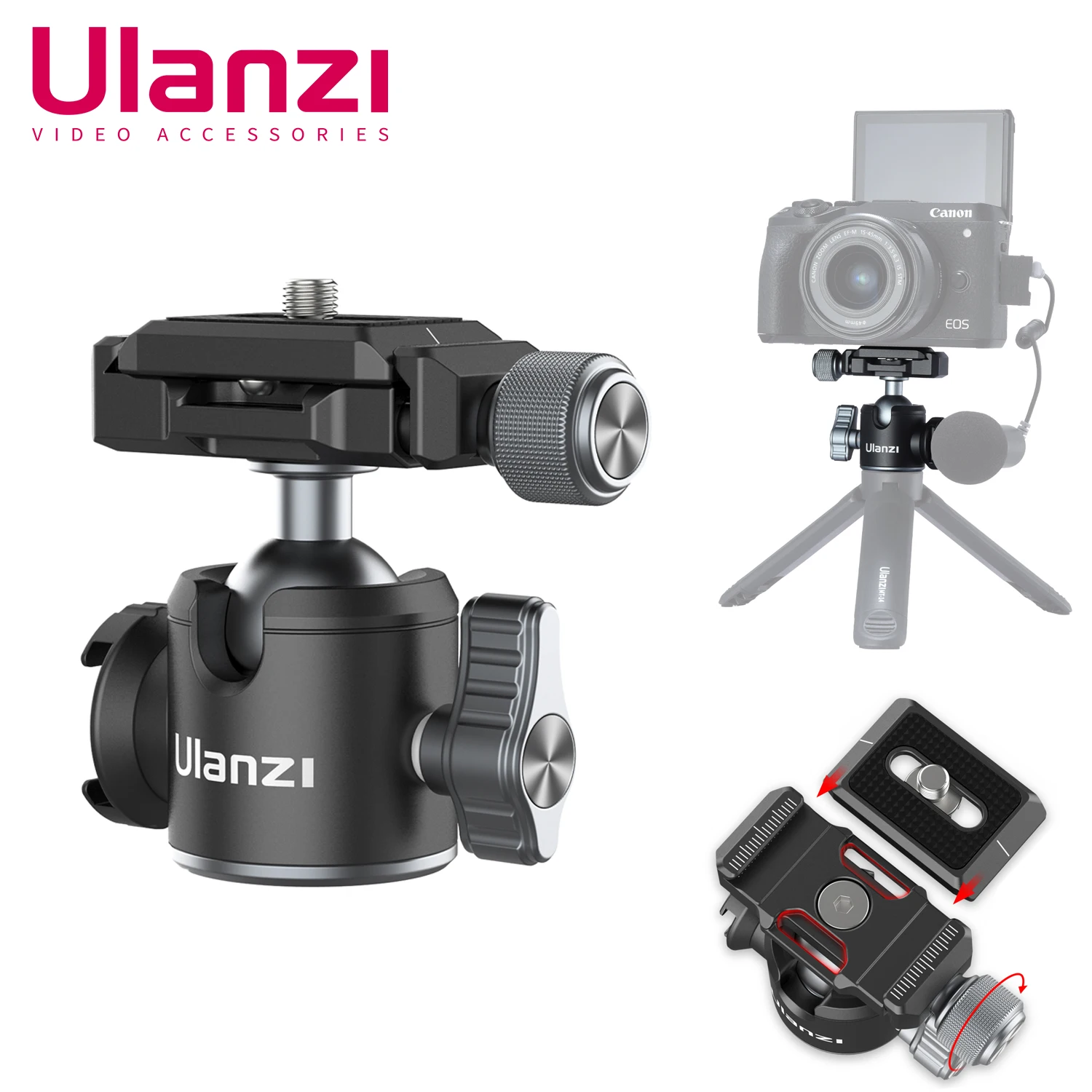 Ulanzi U80-L 삼각대 볼 헤드 파노라마 볼헤드 마운트 어댑터, 측면 콜드..