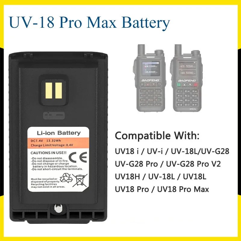 Baofeng UV18 Pro Max GPS Li-ion Battery Original  DC 8.4V Type-C Charging for UV-G28 Pro UV18H UV-18i UV-18L UV-18 Two Way Radio 5