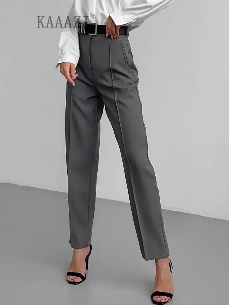 

Женские Элегантные Костюмные брюки KAAAZI, модные облегающие простые брюки-карандаш, офисные модные длинные брюки с высокой талией, осень 2023