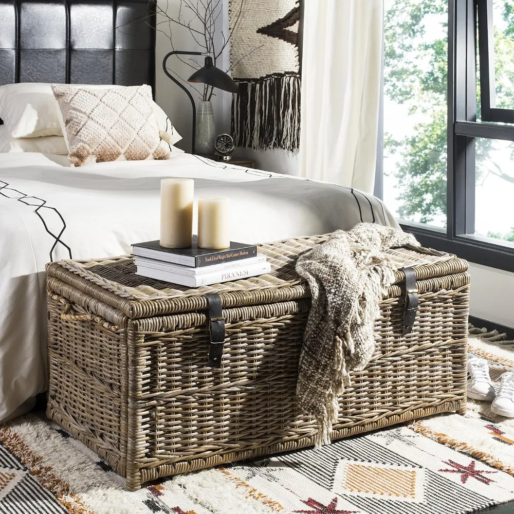 Wicker Storage Trunk, Collapsible for flat storage, Rattan-Kubusoft Gray, Coastal for Office Dorm Room-LivingRoom 2