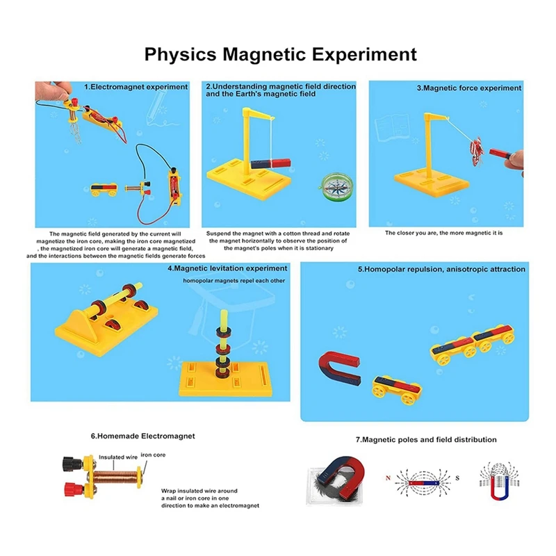5X Kids Magnet Kit Physics Science Electromagnet Experiment Set Educational For School Students