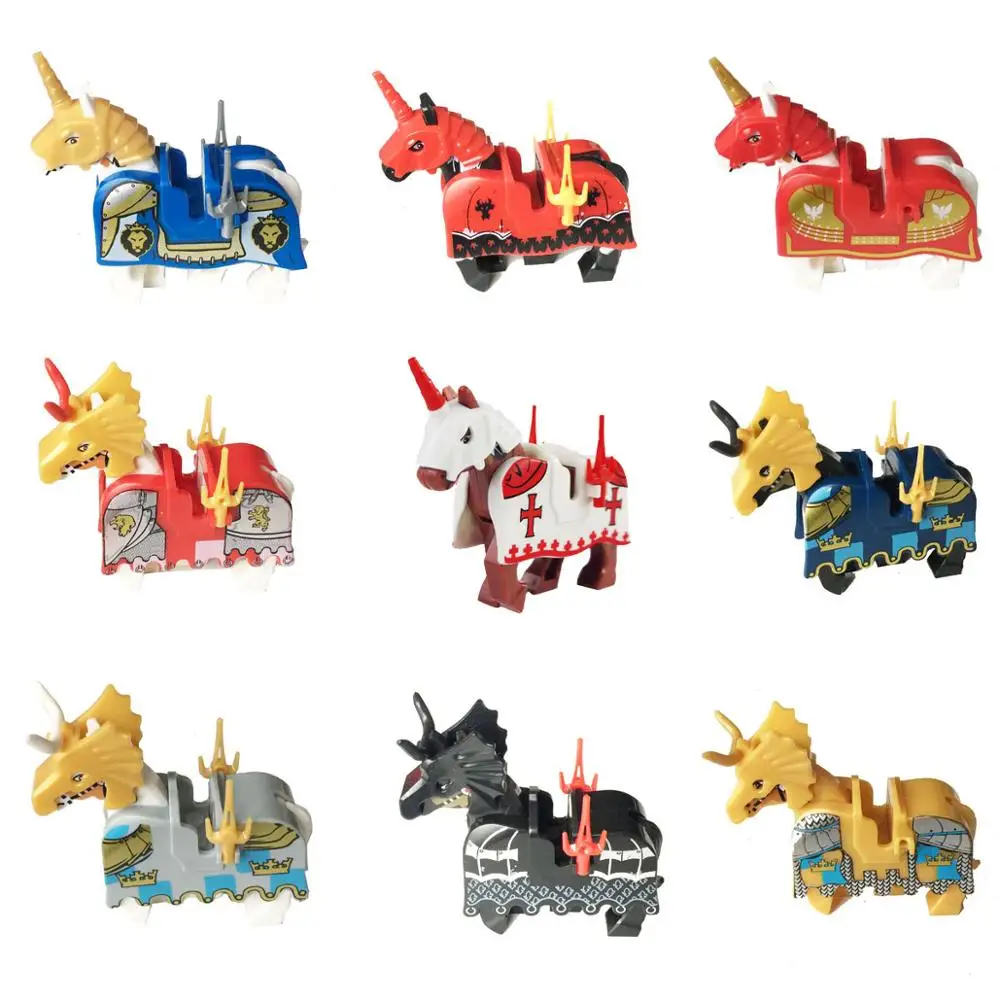 1Set Battle Steed Rome Warrior Lion Cavalryman Castle Dragon Knights Horse Building Block Knight Brick Figure