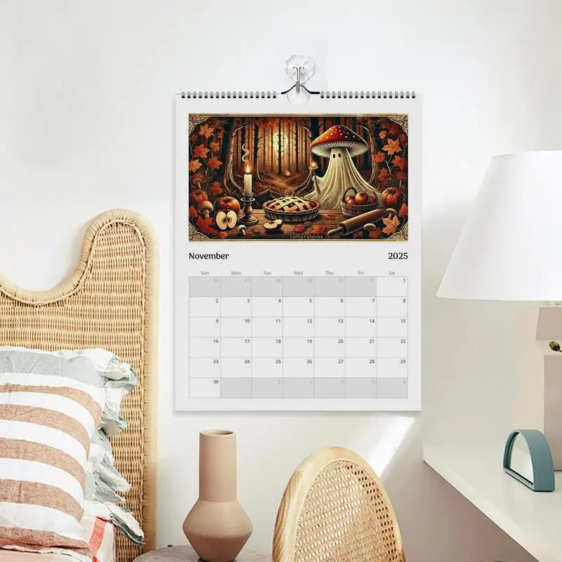 2025 Mushroom Ghost Decorative Calendar Thick Paper Organizing Planning Calendar Vintage Illustration Art Wall Calendar