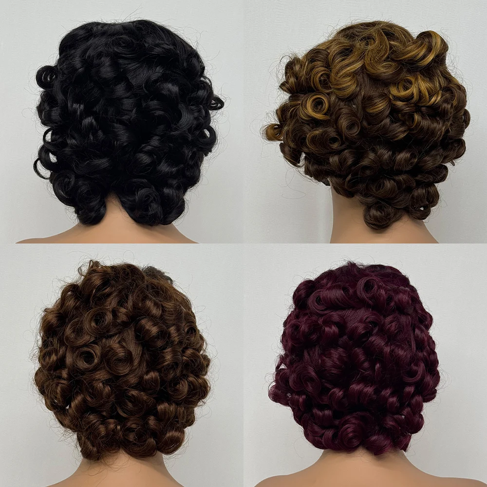 4X4 Lace Closure Wig Short Bouncy Texture Pixie Hair Real Human Hair Wig 200% Density Loose Wave Hair Wig for Black