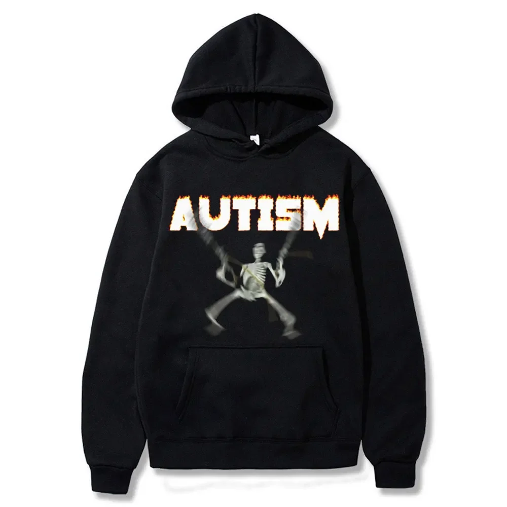 

Autism Skeleton Graphic Hoodie 90s Vintage Humor Horror Skull Meme Hoodies Men Women Clothing Hip Hop Oversize Hoody Sweatshirt