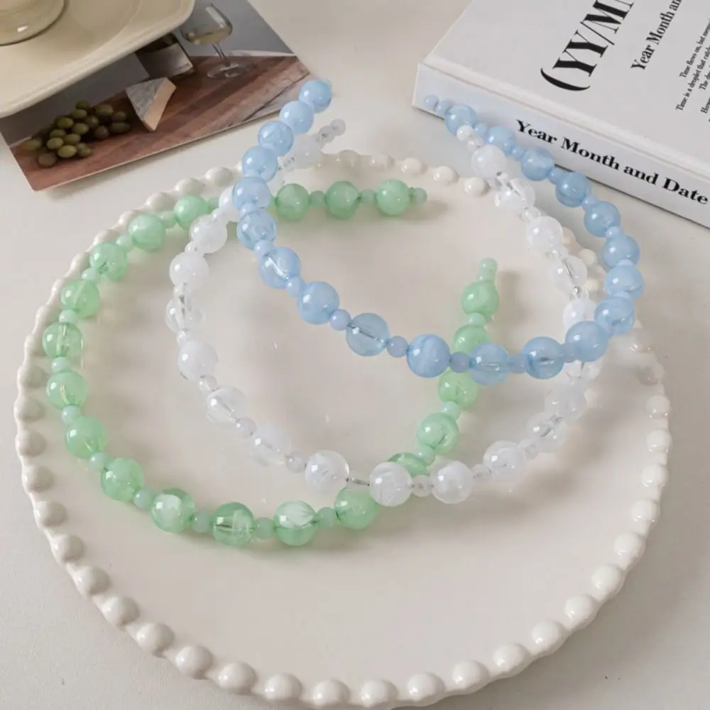 

Beaded Hair Hoop Headwear Chinese Style Imitation Jade Headband Ball Headbands for Women Women