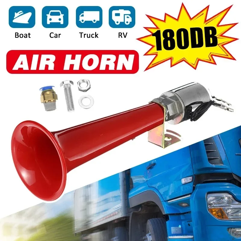 Car air horn truck single pipe air horn Electroplated/red 12V 24V180DB