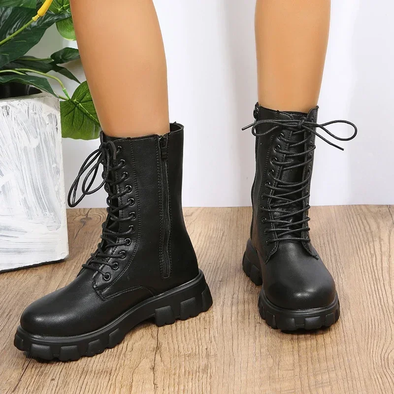 Boots Women 2024 Autumn Winter PU Leather White Ankle Boots