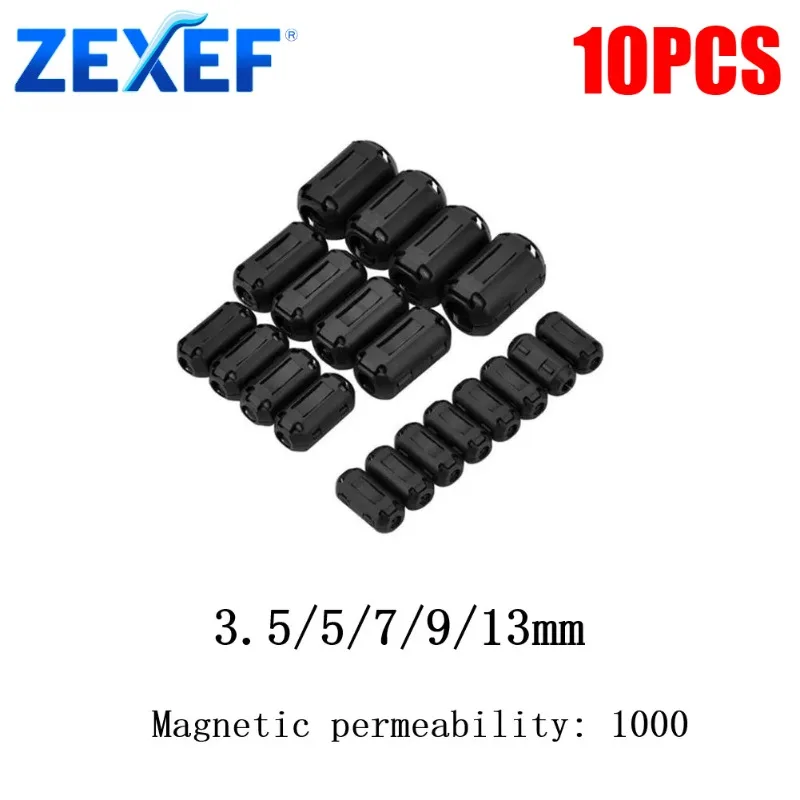 3.5/5/7/9/13mm Toroidal Core Ferrite Bead Clip Choke EMI RFI Noise Filter Clip USB/Video Cable Power Cord ZEXEF 10Pcs cable filter