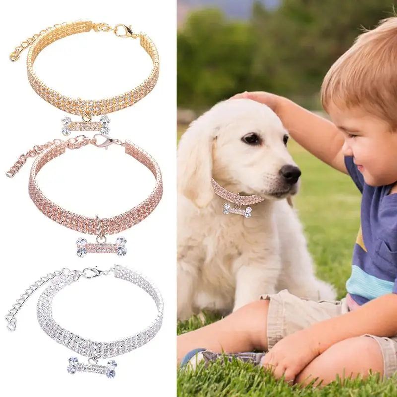 

Glitter Dog Collar Adjustable Pet Collar With Bling Rhinestone Bone Jewelr Y Small Pet Necklace Jewelry For Small Dogs Girl
