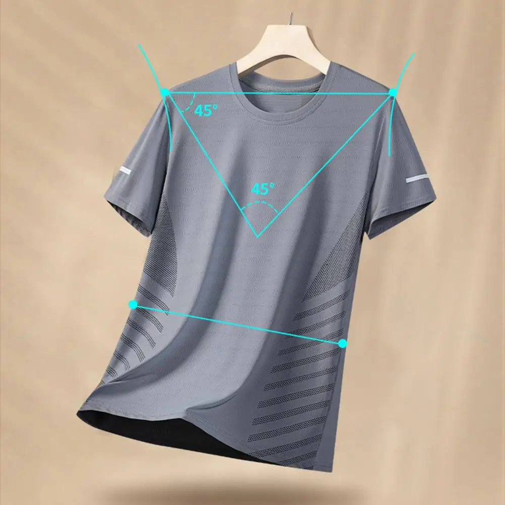 Quick Drying Ice Silk Short Sleeved Sport T Shirt Sweat Wicking and Breathable Running Basketball Fitness Clothes
