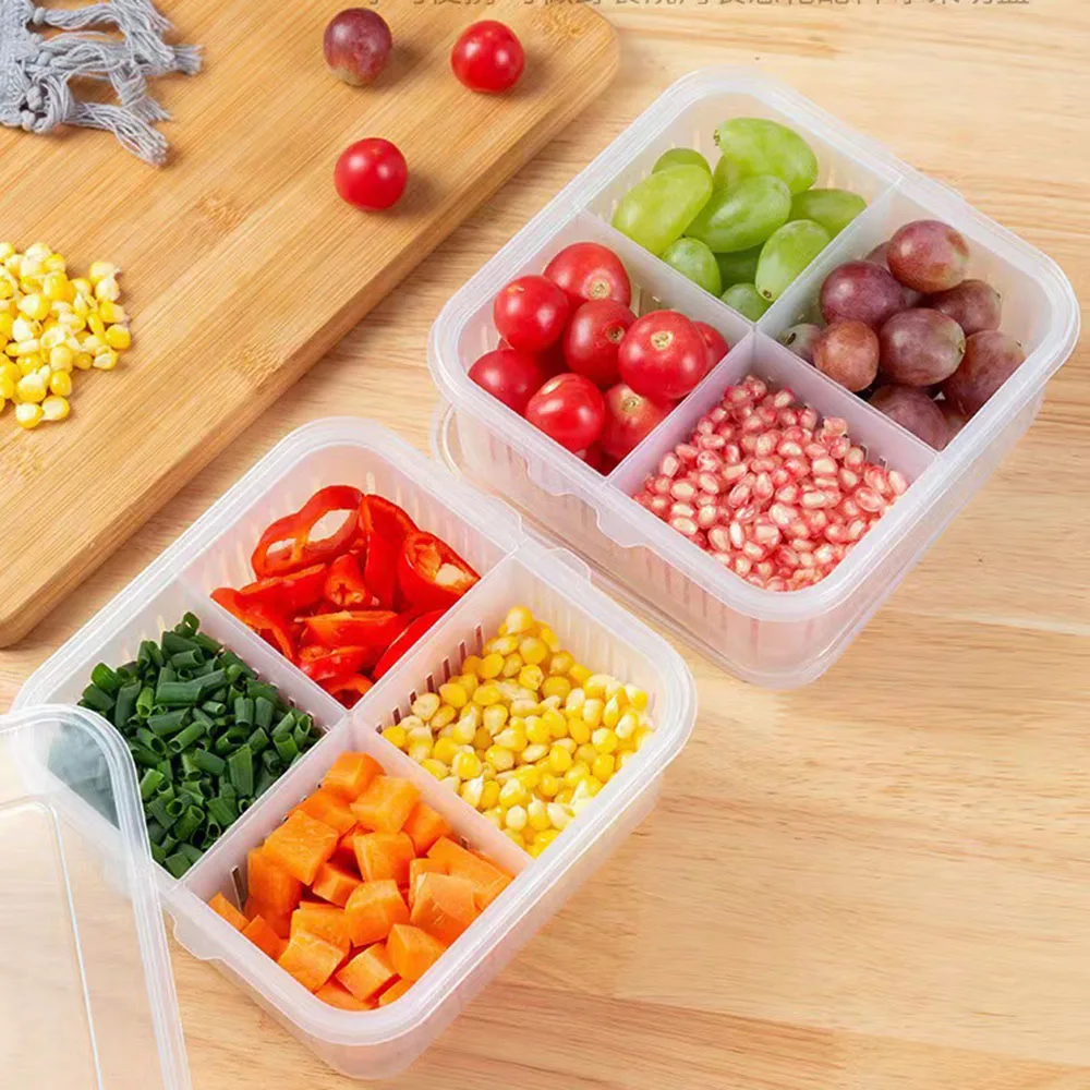 Four Grid Scallion Fresh-keeping Box Lid Kitchen Scallion Ginger Garlic Storage Box Refrigerator Storage Box storage box