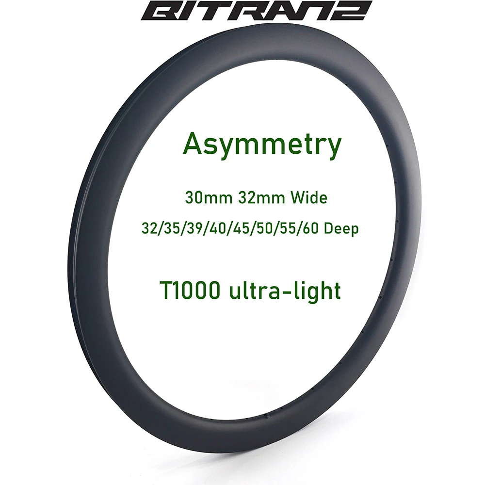 700c Road Bike Wheel Carbon Asymmetric Rim 30/32mm Wide Gravel Tubeless Clincher Hook Hookless Bicycle 32/35/39/40/45/50/55/60mm