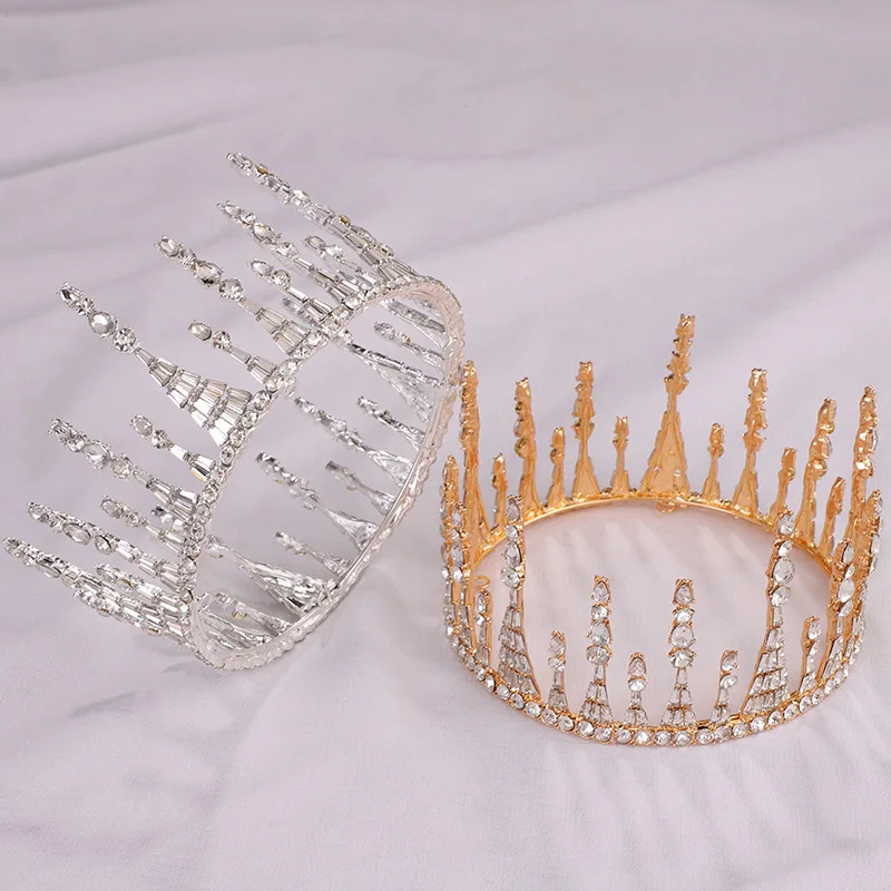 

Baroque Luxury Bridal Crystal Tiaras Small Girls Round Crowns Princess Pageant Prom Rhinestone Veil Tiara Wedding Hair Accessory