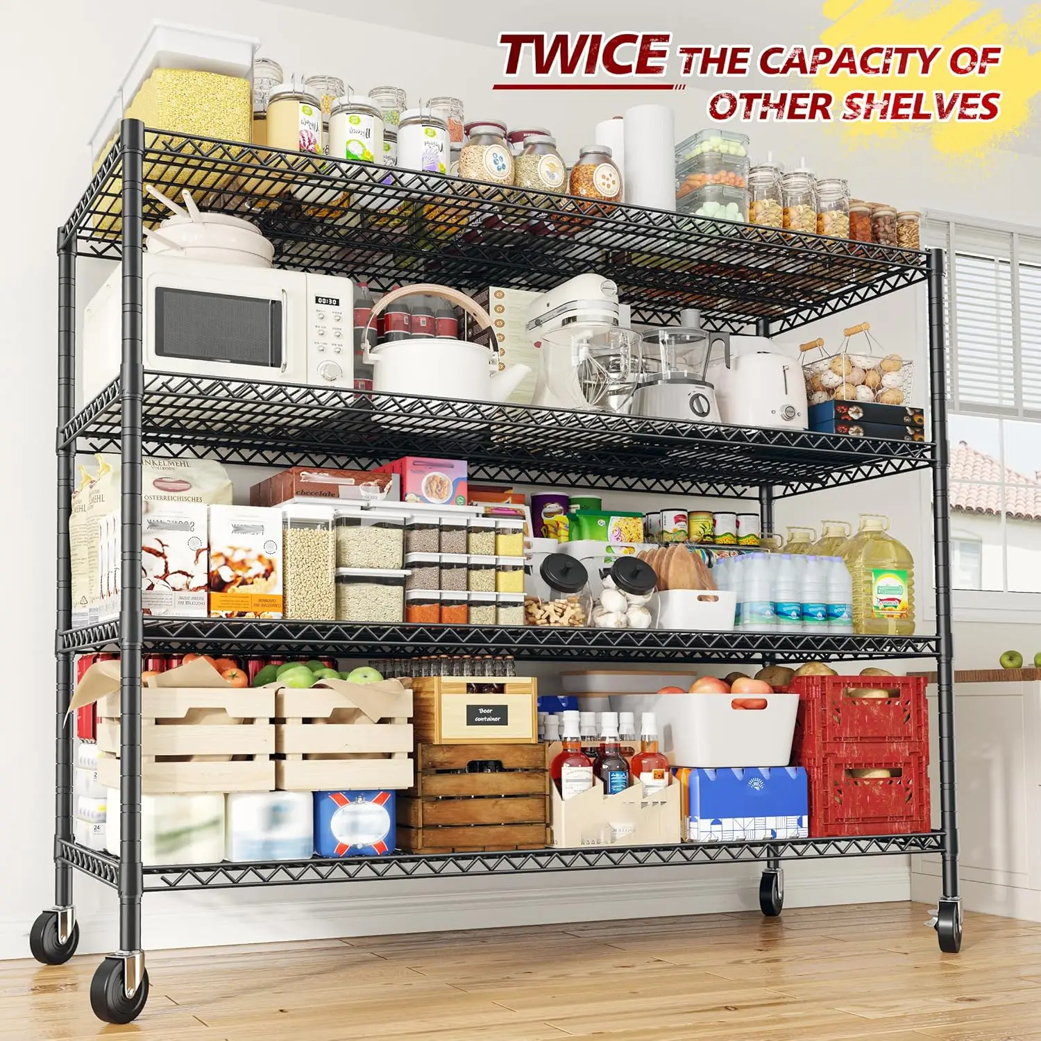 Storage Shelves 75.6" H Wire Shelving Unit with Wheels 2500LBS Heavy Duty Metal Shelves for Storage Adjustable Garage Storage Ra 4