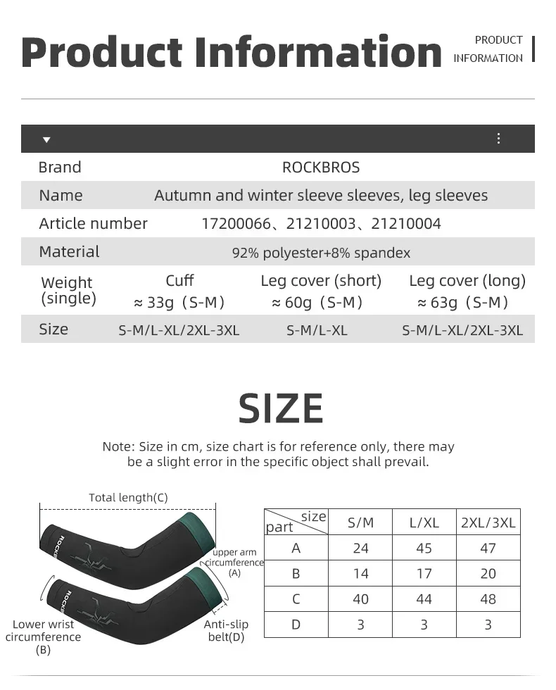 ROCKBROS Cycling Sleeve Leg Sleeve Windproof Sports Fleece Sleeves Knee Braces Men Women Autumn Winter Warmth Cycling Equipment