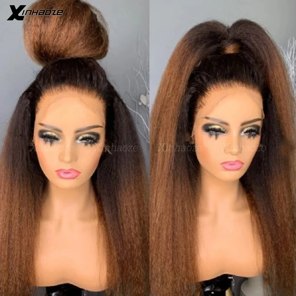 

5x5 Silk Base Wig 13x6 Lace Front Ombre Honey Brown Colored Kinky Straight Human Hair Wig Ombre Brown Remy Hair Wig For Women