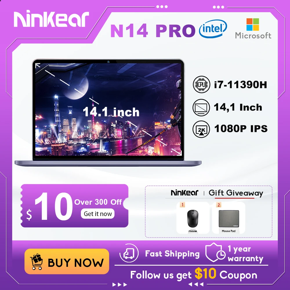 Ninkear N14 Pro Laptop Da 14 Pollici Ips Full Hd Intel Core I7- 11390H 16Gb Ram + 1Tb Ssd Windows 11 Notebook Ultrabook Portatile Computer