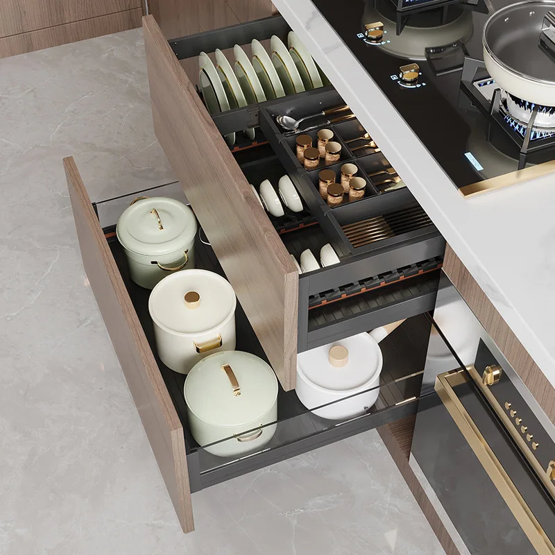

Kitchen cabinets, pull baskets, drawer type, three-layer aluminum alloy drawers, drawers, dishes, plates, racks, storage baskets