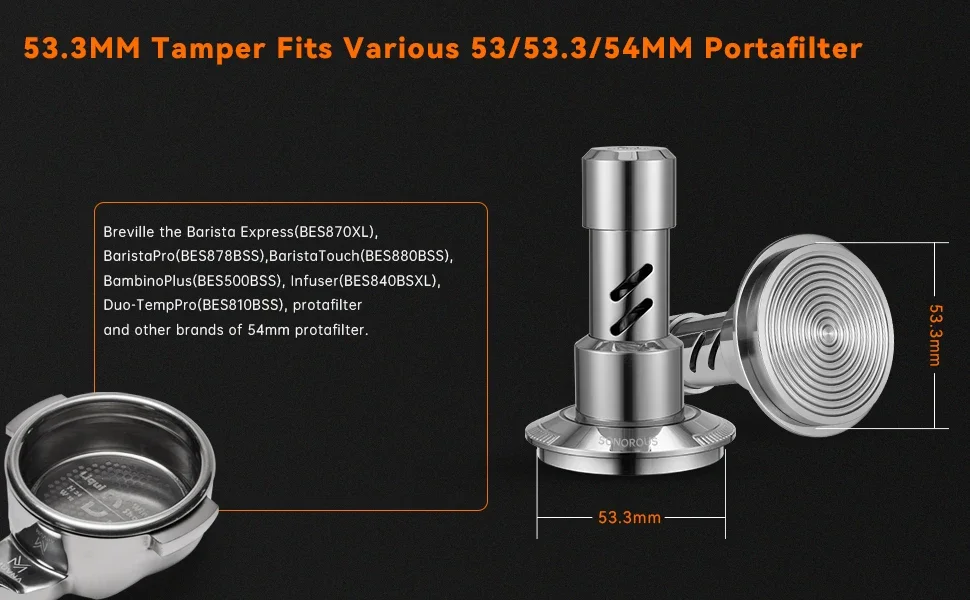 Description Picture 4 of itemMUVNA V2 Espresso Tamper, 30lbs pressure Spring-loaded Coffee Tamper,Stainless Steel Gravity Adaptive Height Distributor New Set
