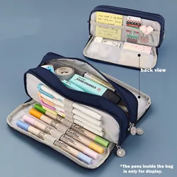Kawaii Large Capacity Pencil Case - Cute School Supplies Stationery Organizer (Navy Blue)