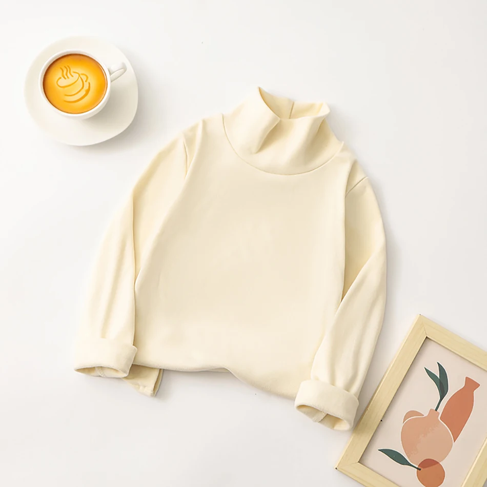 Eco Friendly Material Kids Long Sleeve T-Shirt with Half High Collar Unisex Solid Color Comfortable Wear Suitable Autumn Winter 2