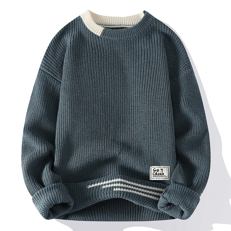New Autumn Winter Korean Knit Pullovers Men Fashion Knitted Sweater Mens O-Neck Patchwork Casual Knitwear Slim Pullover Sweaters 5