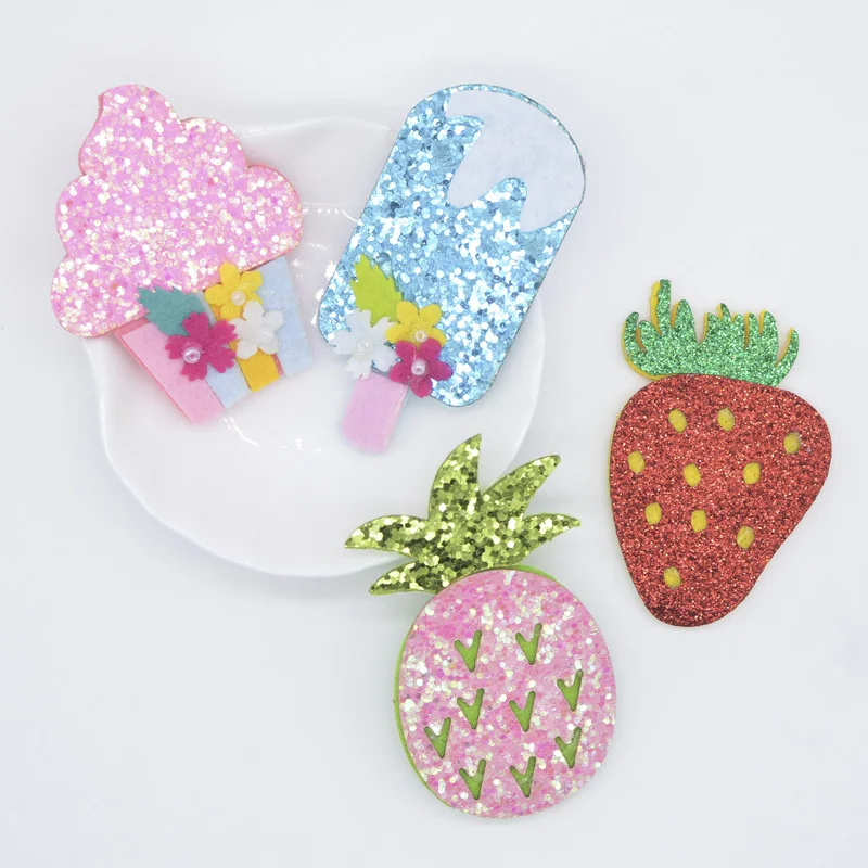 6 Stück Eis am Stiel Eis Erdbeer Ananas Applikationen für DIY Kleidung Hut Aufkleber Kopf bedeckung Haars pangen Bogen Zubehör Patches