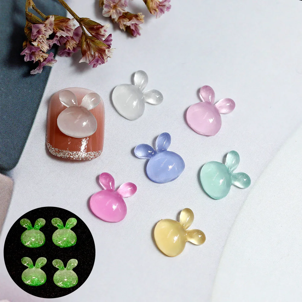 

50pcs UV Light Kawaii Rabbit Nail Charms Resin Cartoon Luminous Tulip Butterfly Nail Rhinestone Decoration DIY Manicure Ornament