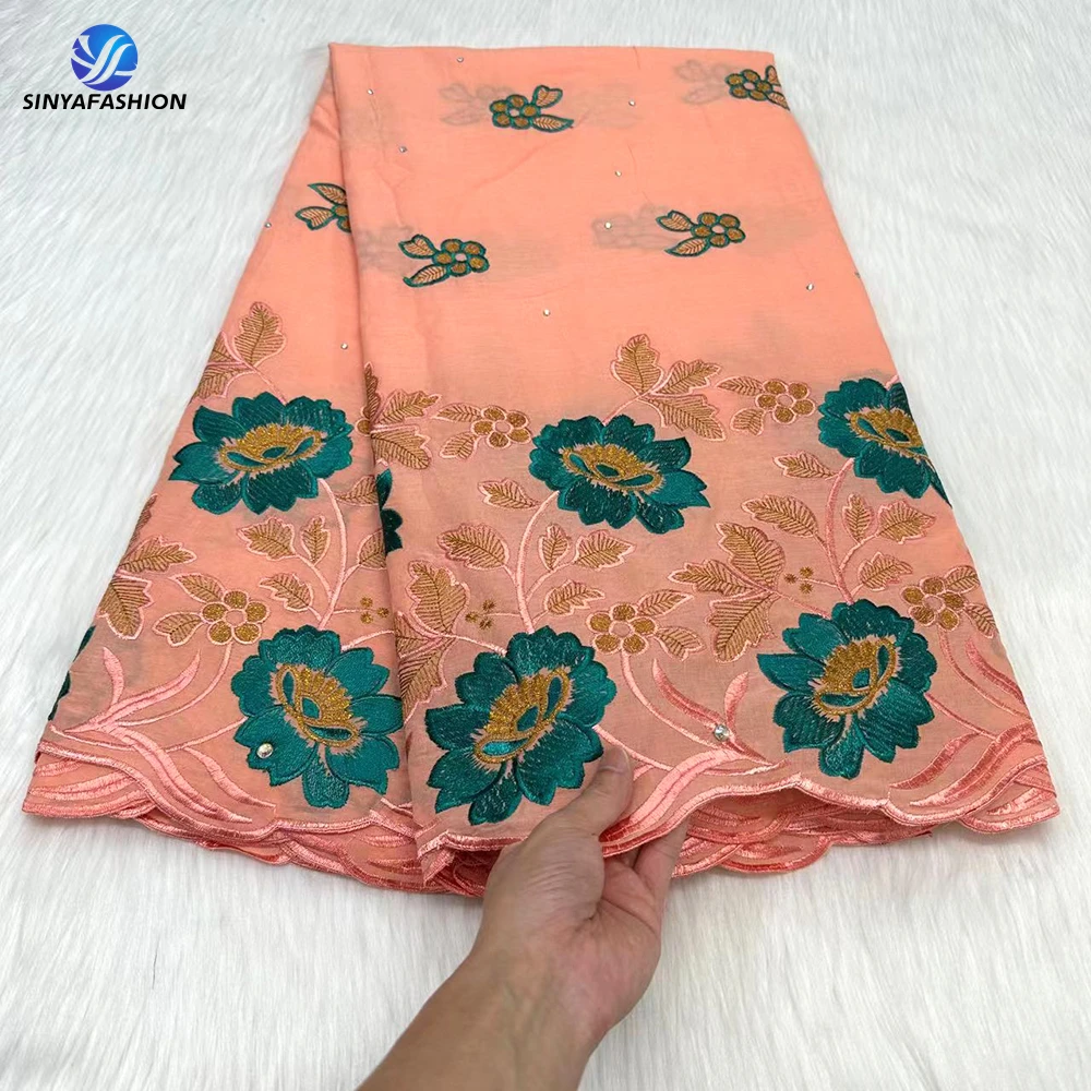 

Sinya Peach African Lace Fabric 2024 High Quality Lace Embroidery Stones Cotton Swiss Voile Lace In Switzerland Austria Dress