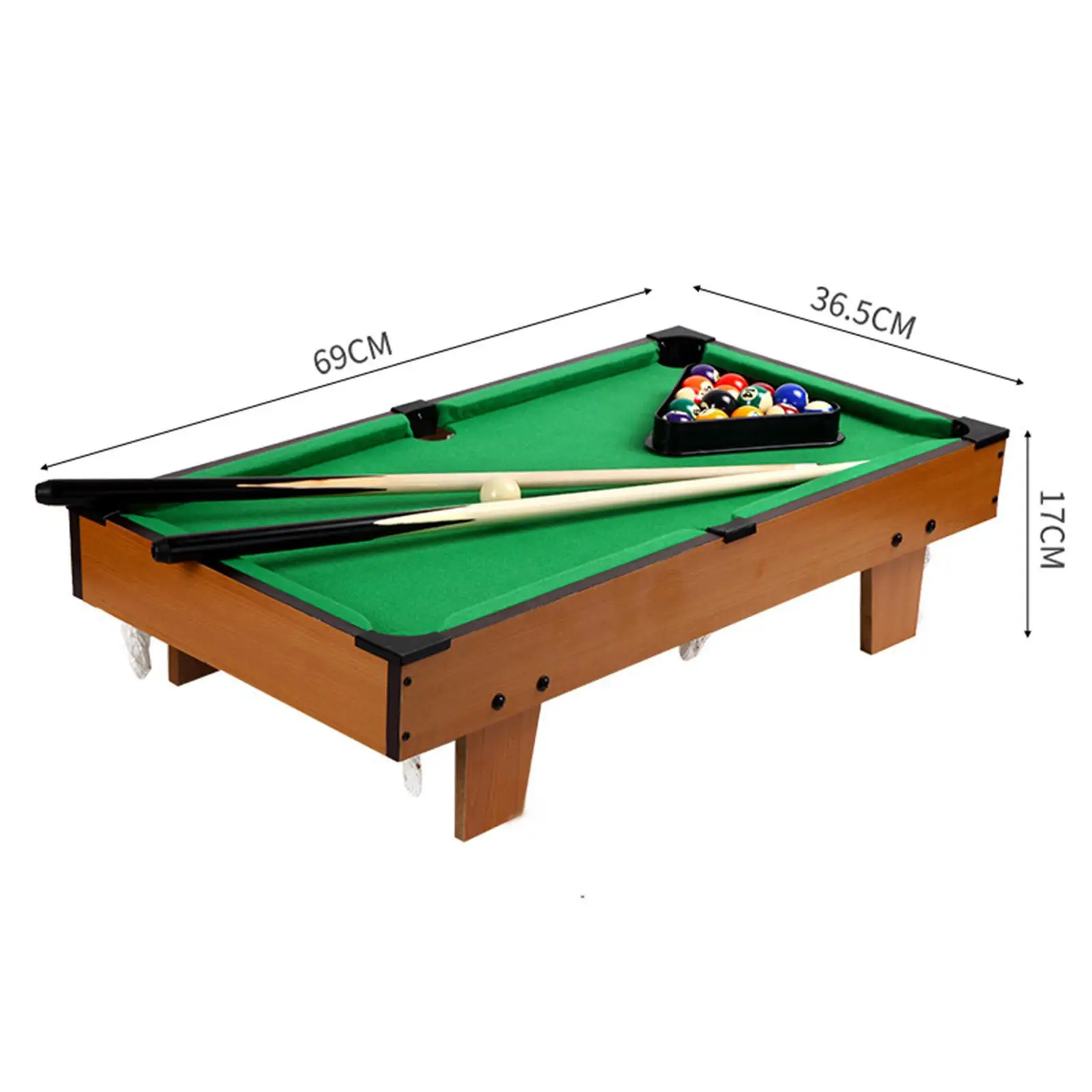 Durable Pool Table Set Game Toy 15 Colorful Balls, 1 Cue Ball Billiard Cues Wood