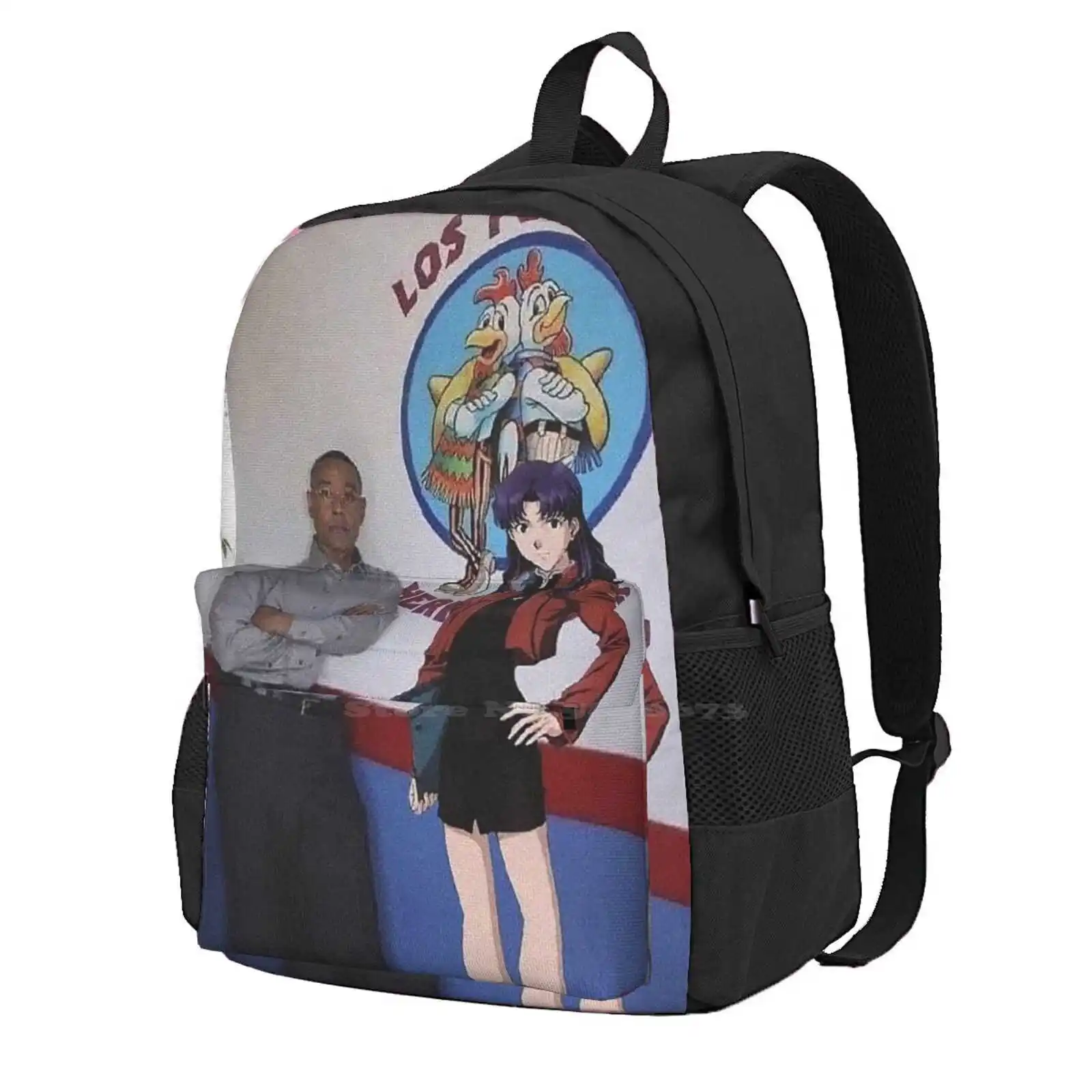 

Gus And Misato Hot Sale Backpack Fashion Bags Gus Fring Misato Anime Girl Pollos Hemanos Black Man Katsuragi