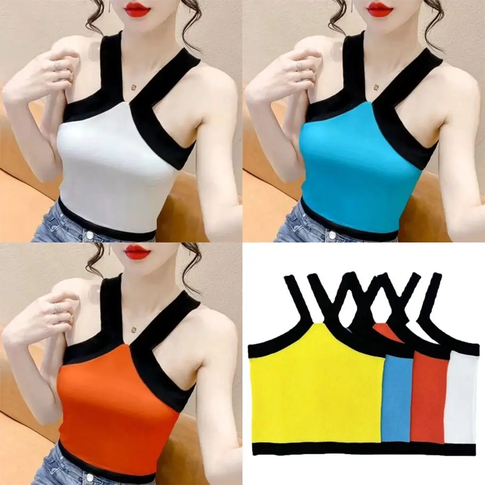 

Short Knitted Crop Tops Fashion Knitted Sleeveless Sleeveless Cropped Top High Stretch Soft Hanging Neck Camisoles Women