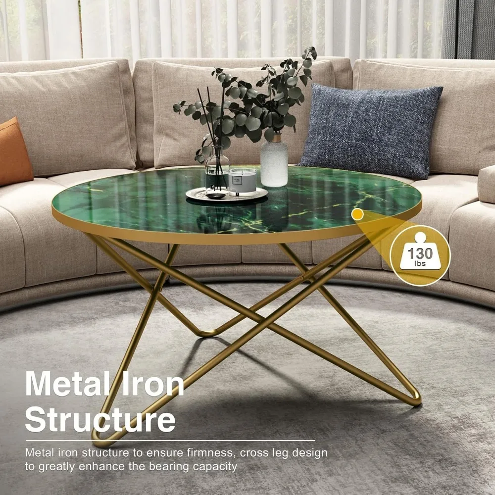 Round Coffee Table with Green Faux Marble Top 4