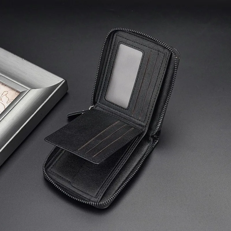 Luxury Leather Men's Short Wallet Spliced Stone Pattern Large Capacity Three Fold Bag Zipper Coin Wallet Multi Card Money Clip