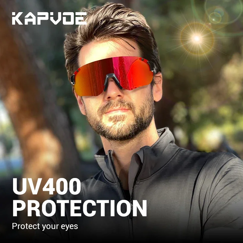 Kapvoe Photochromic Lightweight Cycling Glasses Men Rimless Sunglasses Road Bicycle MTB Bike Riding Sports Women Eyewear UV400