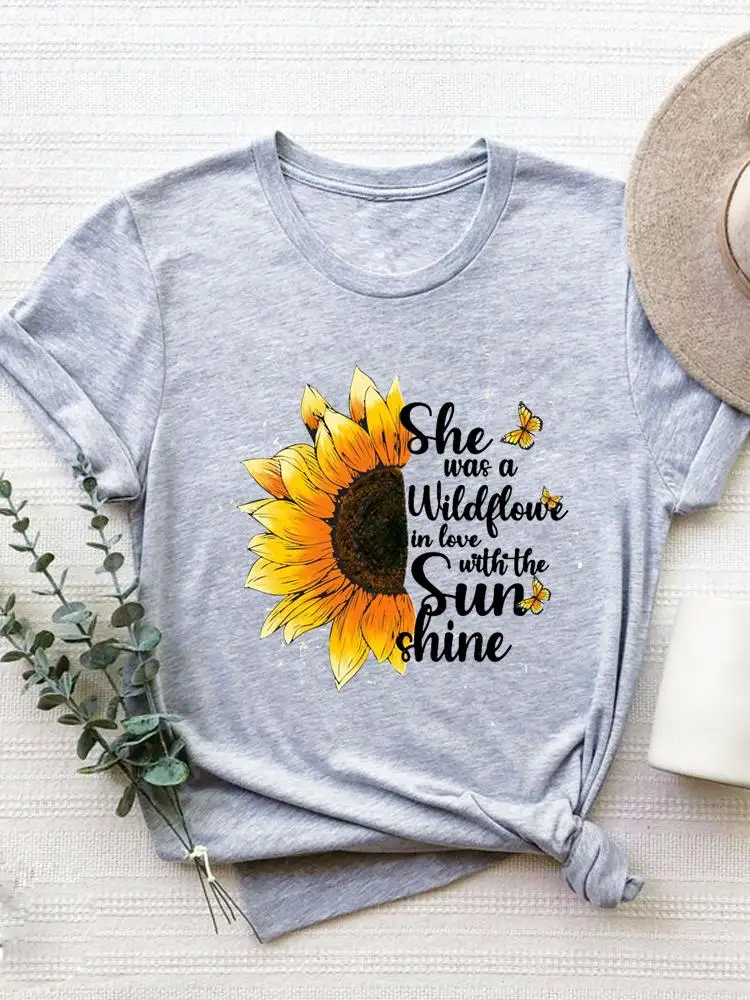 Short Sleeve Graphic T-shirt Women Summer Clothes Clothing Flower Sweet 90s Style Print T Shirt Fashion O-neck Tee Top