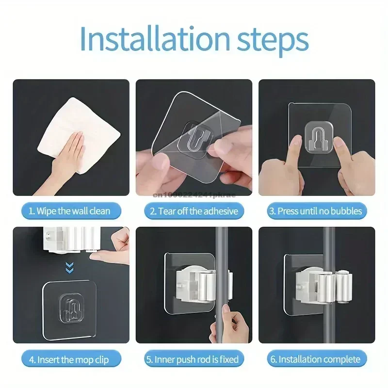 Mop Storage Rack Bathroom Suction Hanging Pipe Traceless Mop Clip Broom Hanger Wall-Mounted Waterproof Rack mop storage rack